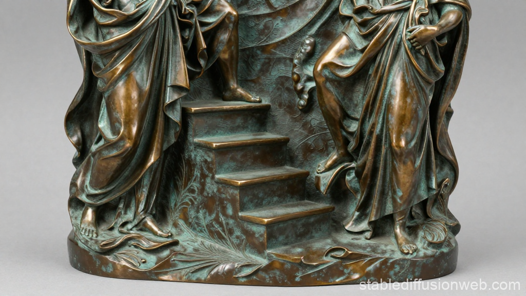Bronze Sculpture of Figures on a Staircase