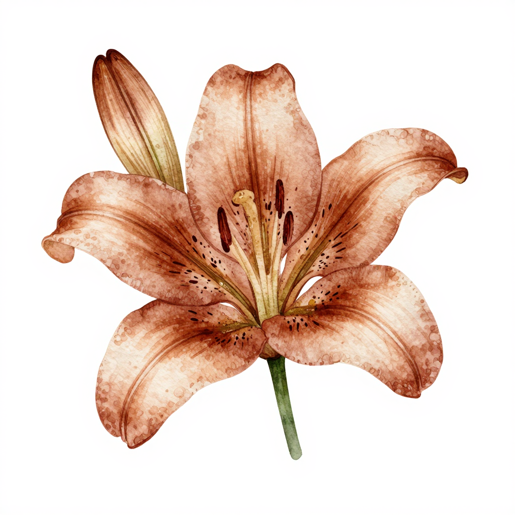 Brown Lily Watercolor Illustration