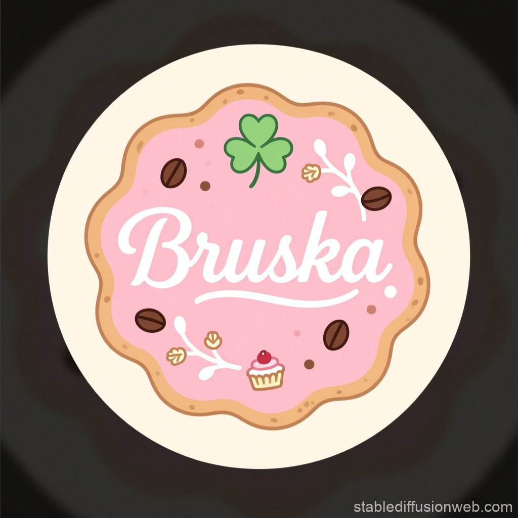 Bruska Cookie Logo with Pink Frosting and Decorative Elements