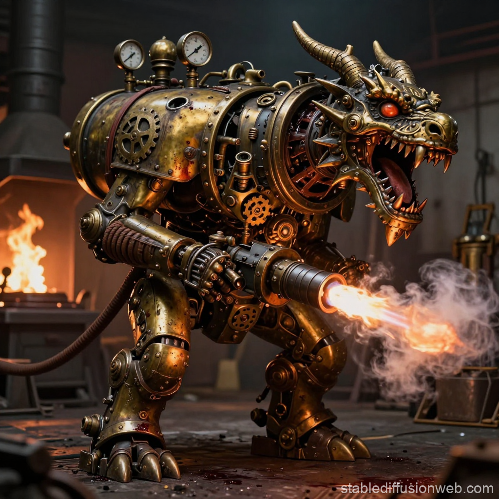 Brutal Steampunk Dragon Mech Flamethrower