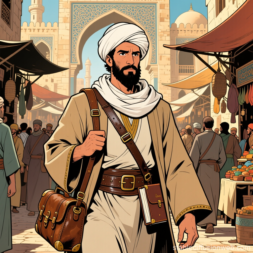 Burckhardt as Ibrahim in a Bustling Middle Eastern Market