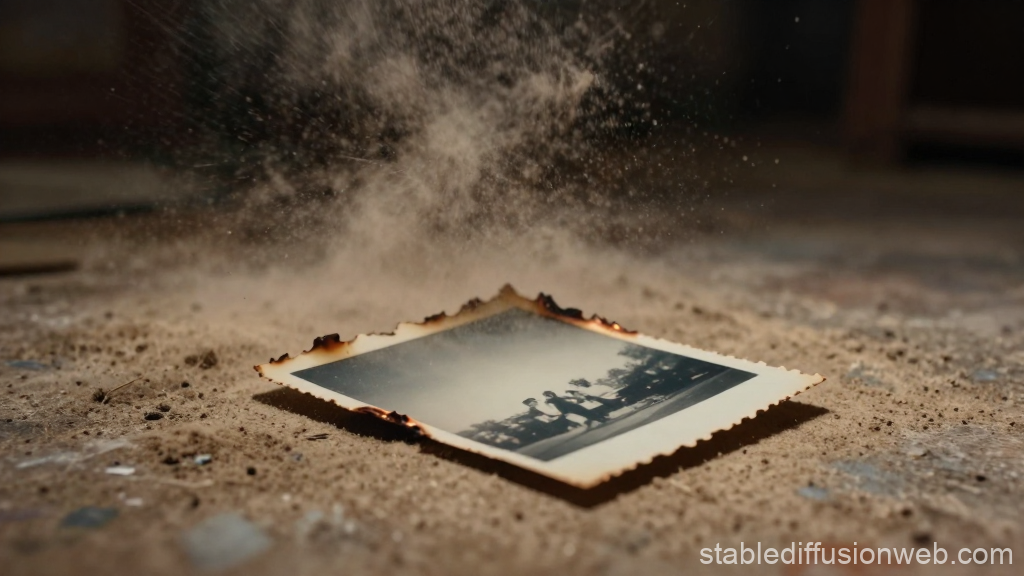 Burning Old Photograph on Dusty Floor
