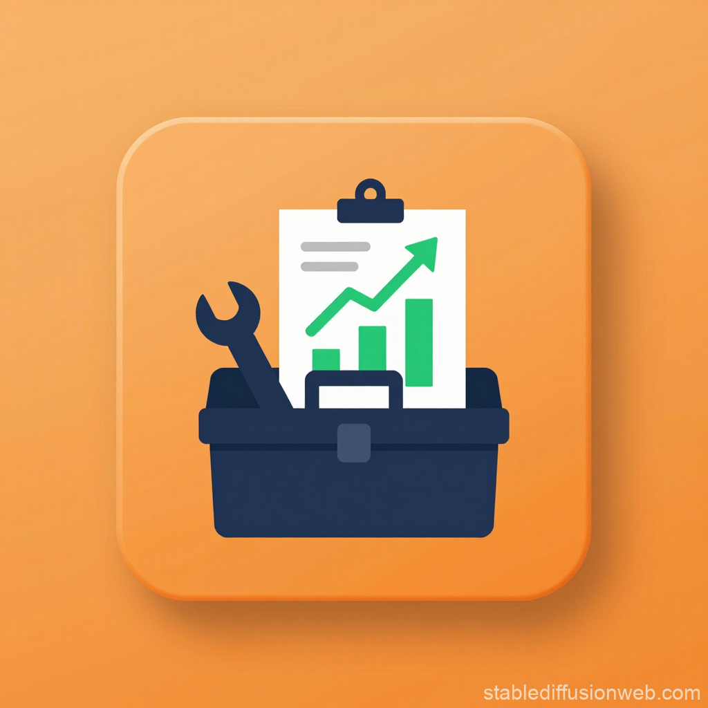 Business Growth and Tools Icon on Orange Background