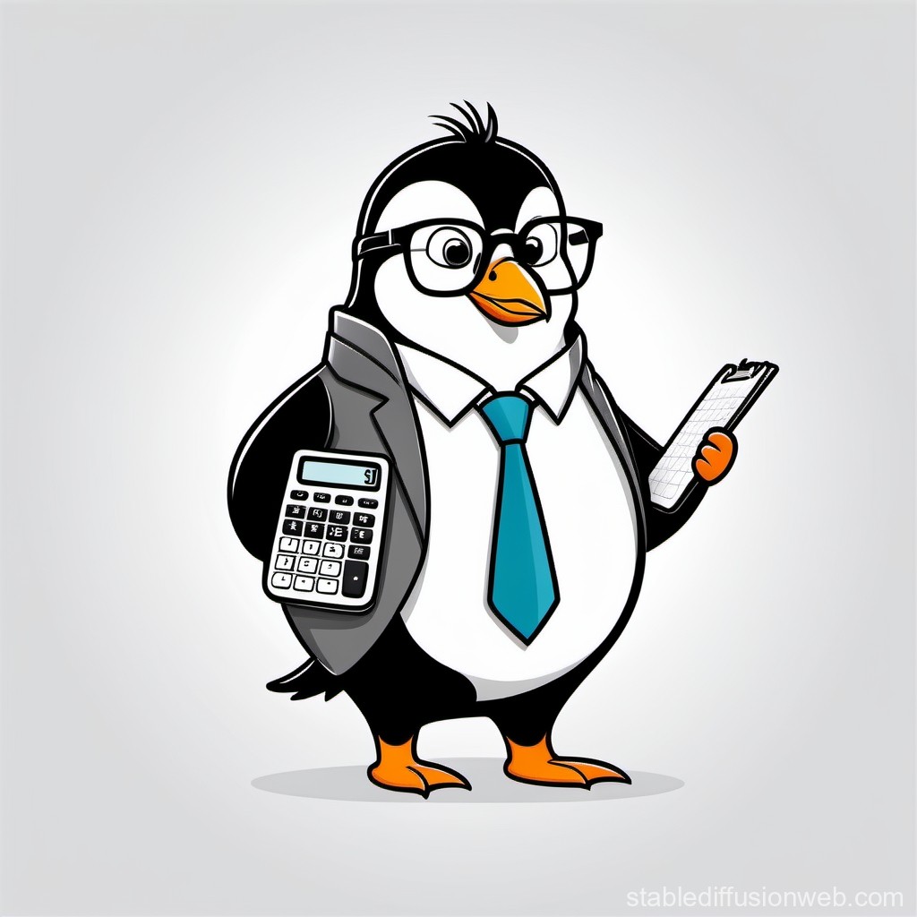 Business Penguin with Calculator and Clipboard