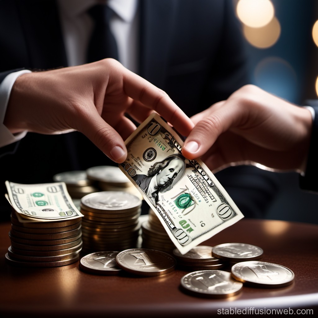 Businessman Handling Money with Cash and Coins