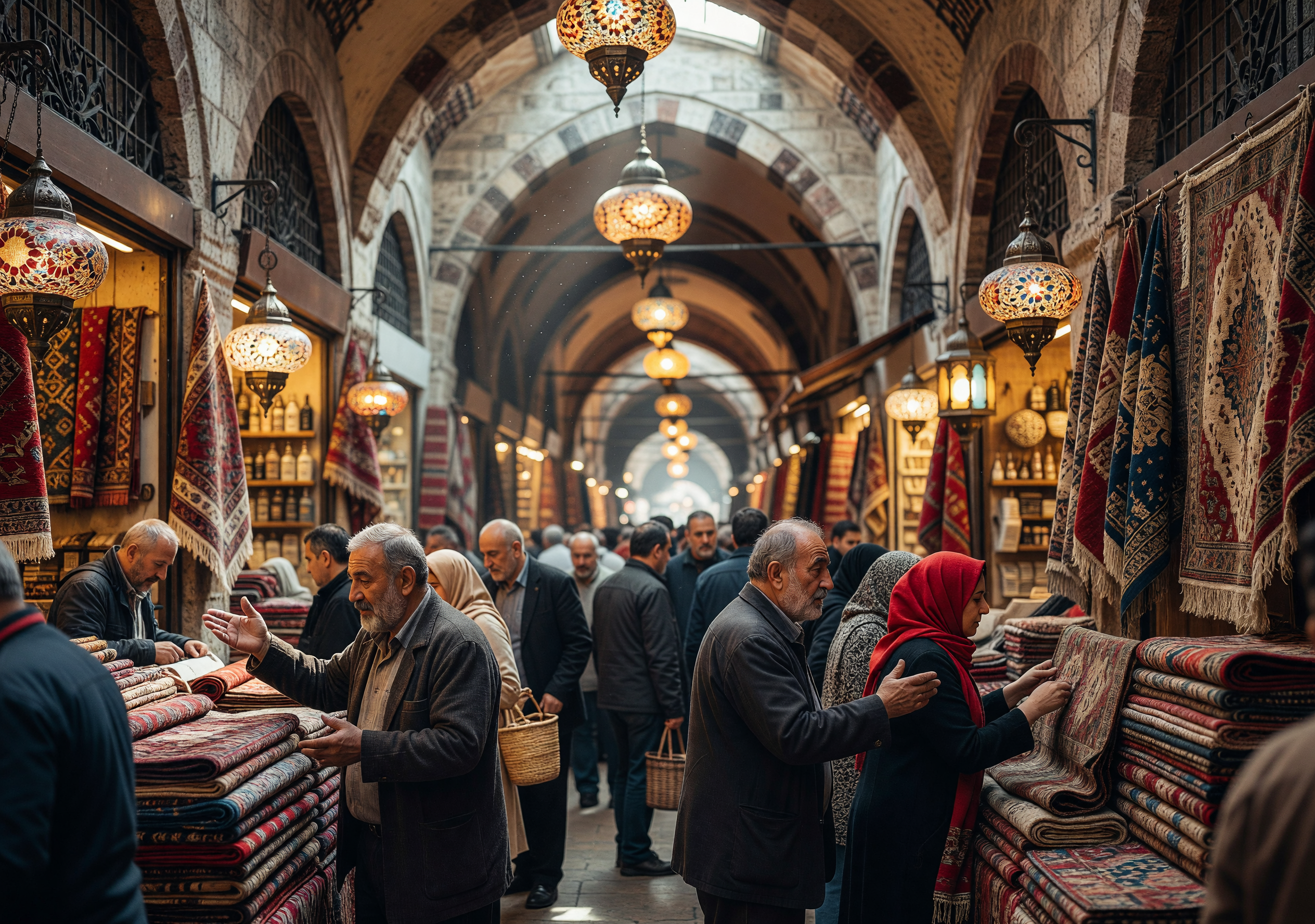 Bustling Carpet Market in Istanbul Grand Bazaar