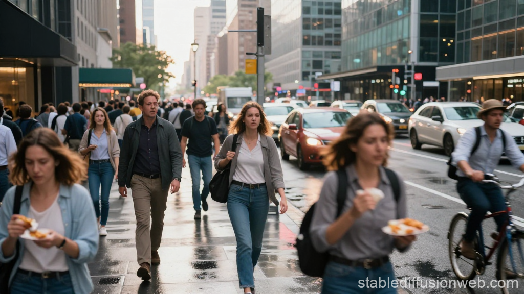 Busy City Street During Rush Hour