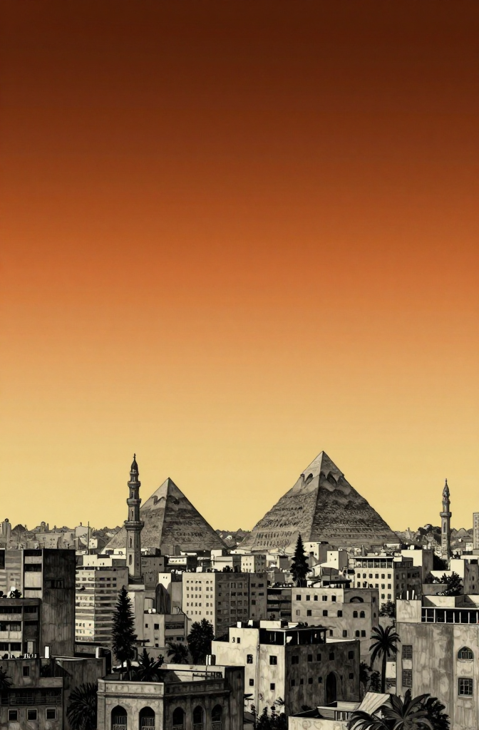 Cairo Cityscape with Pyramids at Sunset