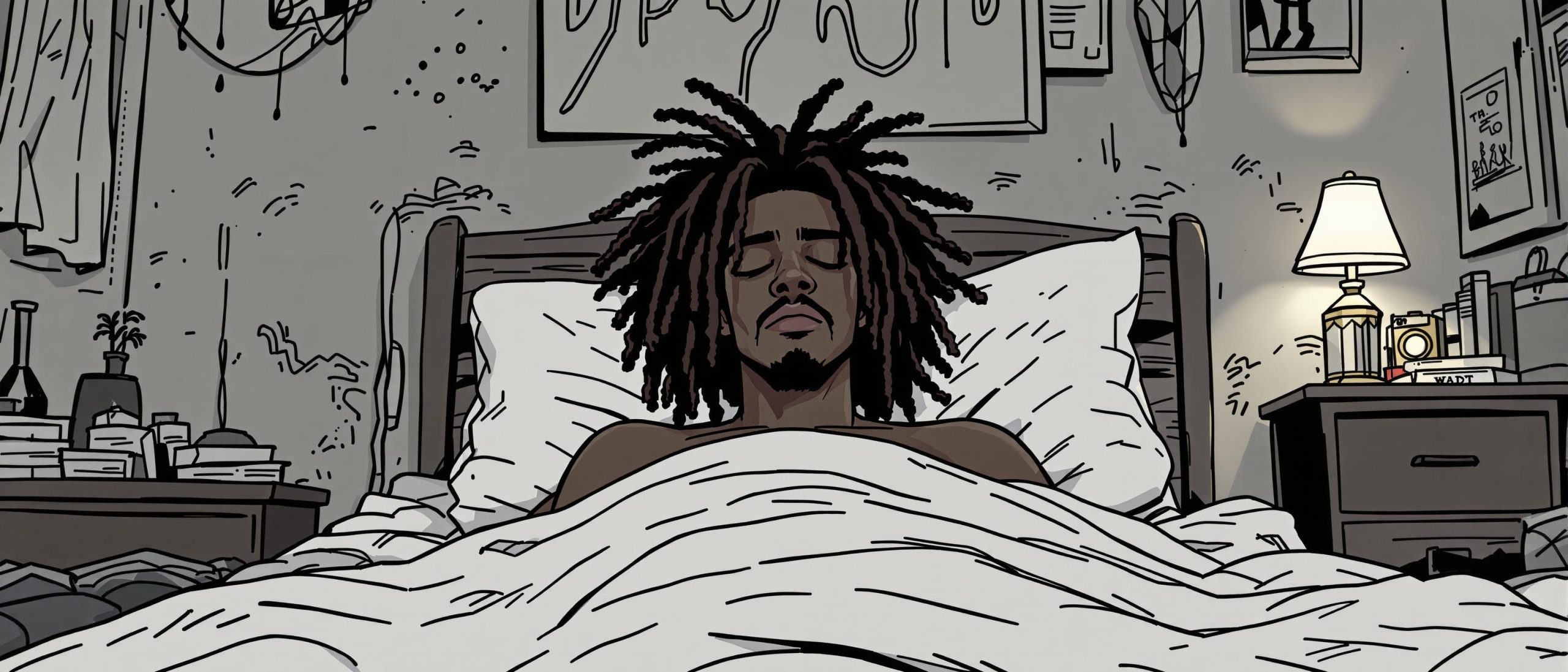 Calm Man Resting in Bed with Dreadlocks in Cozy Room