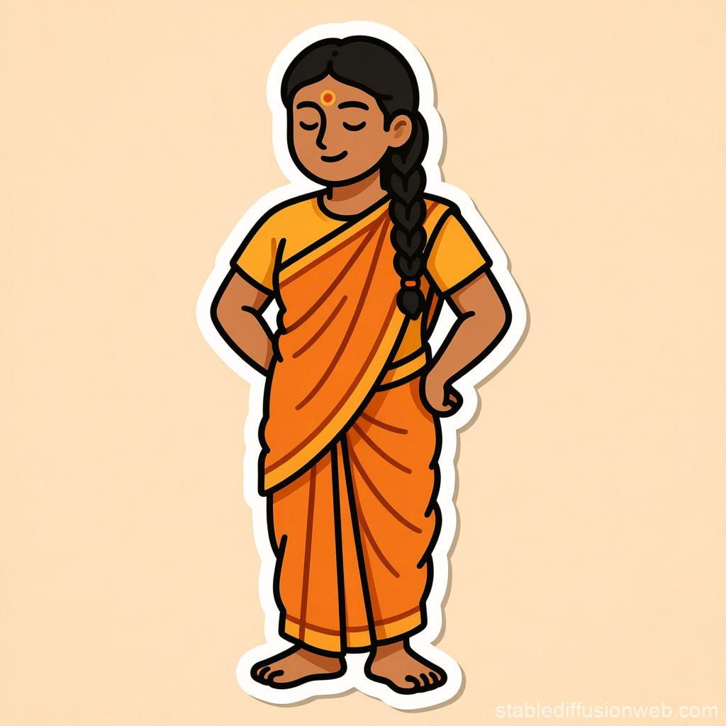 Calm Woman in Traditional Orange Saree Sticker