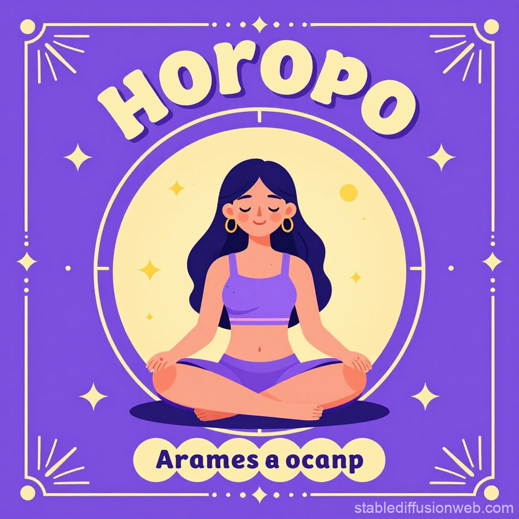 Calm Woman Meditating in Horoscope-Themed Illustration