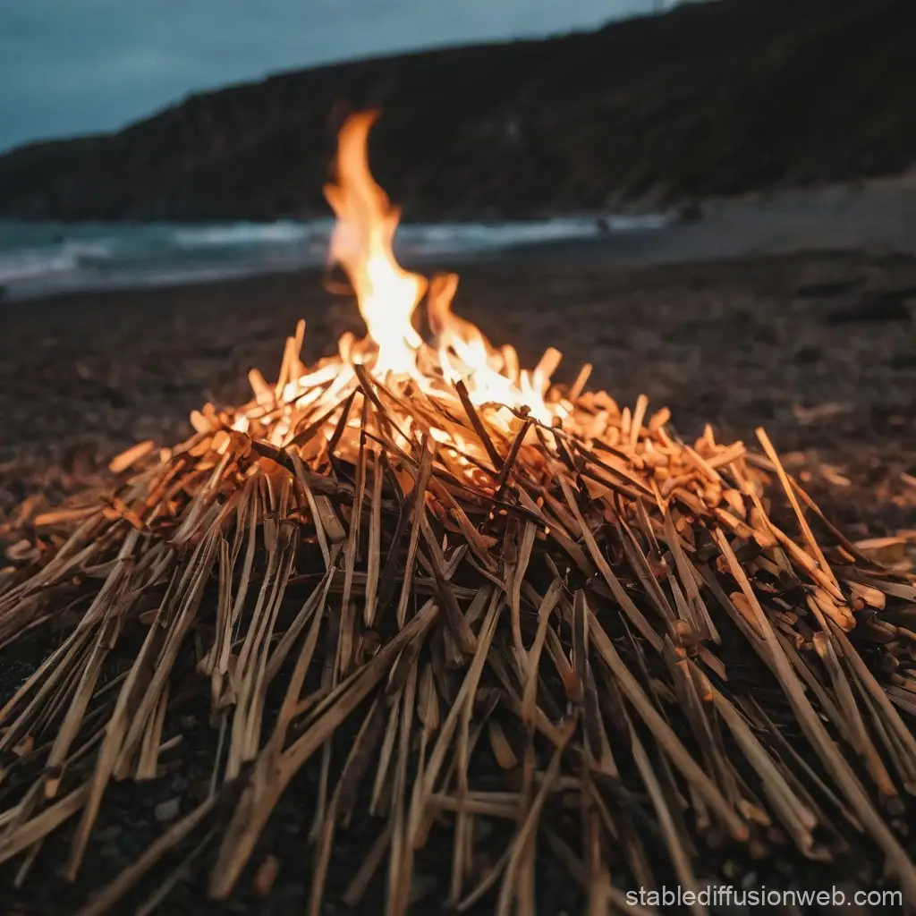 Campfire Burning on a Beach at Dusk