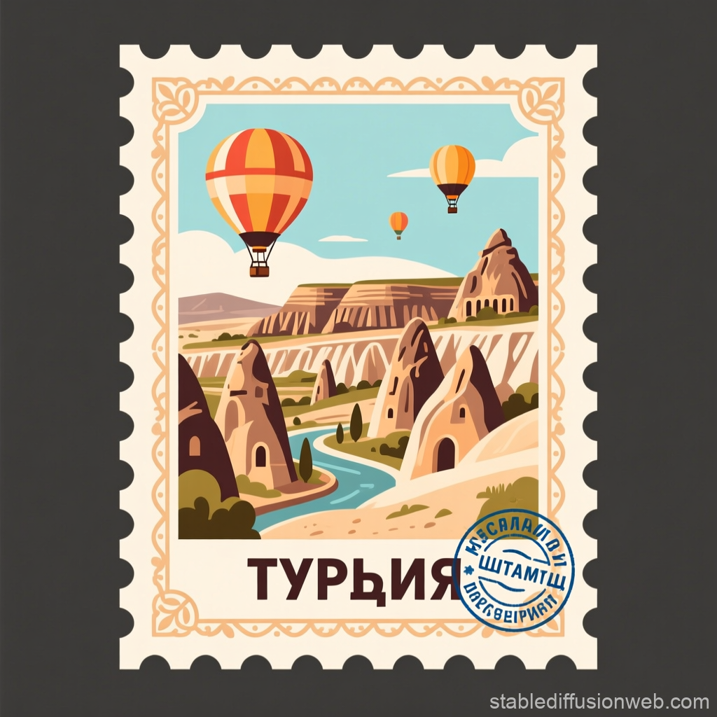 Cappadocia Hot Air Balloons Travel Stamp Illustration