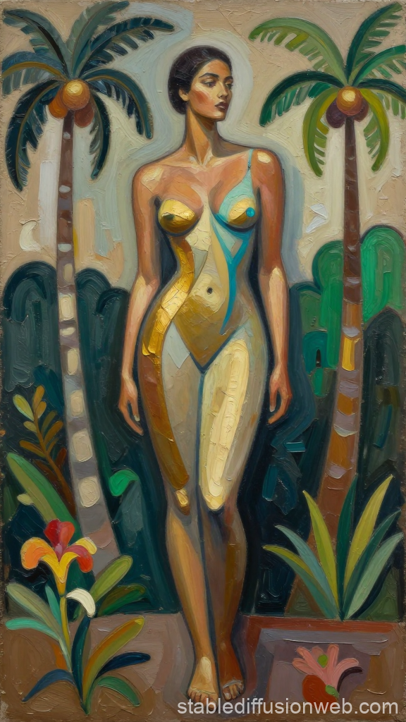Caribbean Woman in Abstract Impasto Style