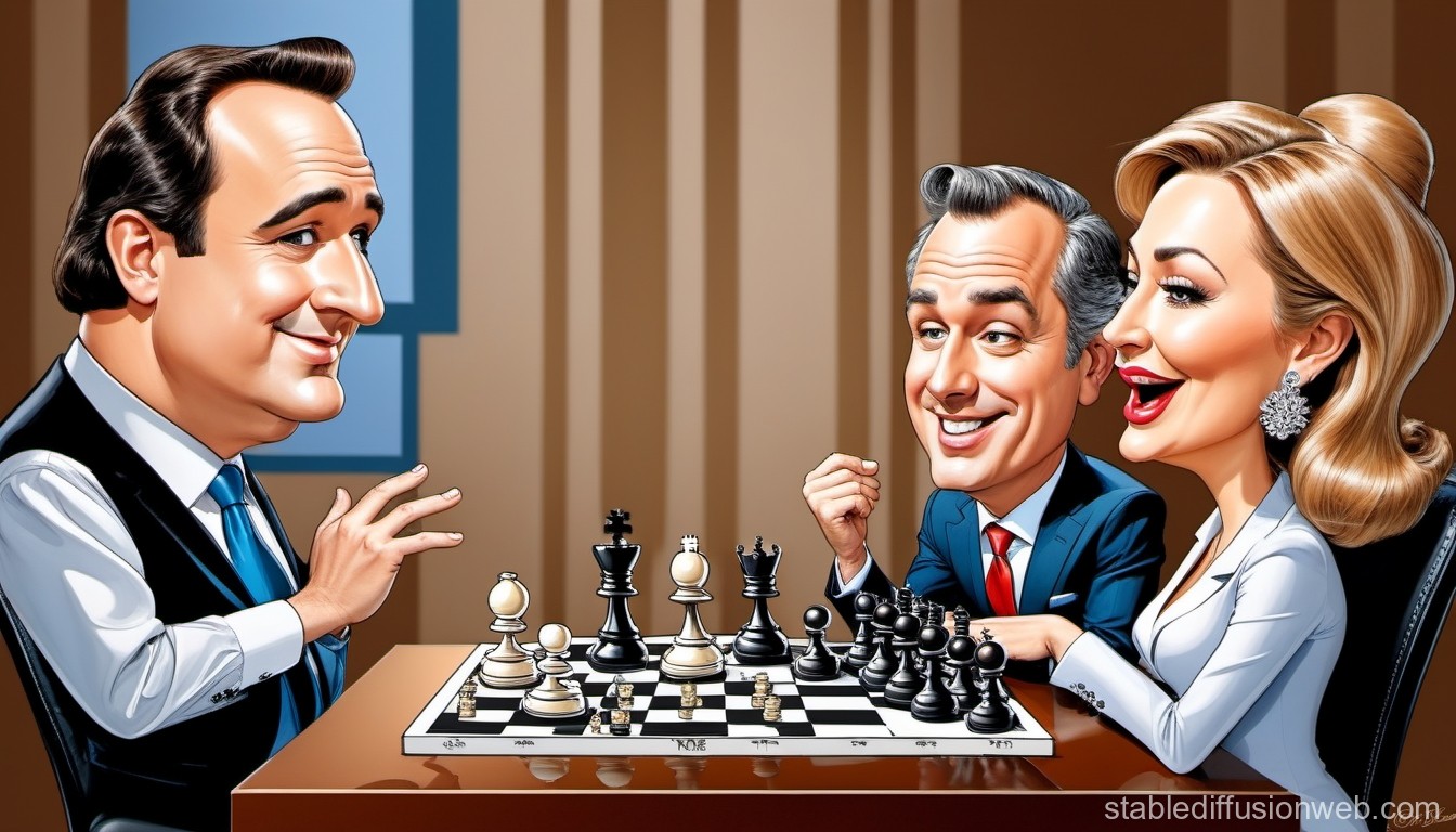 Caricature of Three People Playing Chess