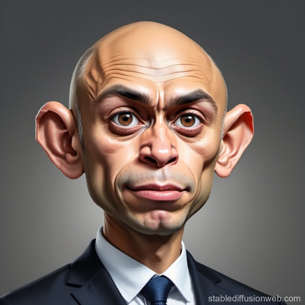 Caricature Portrait of a Bald Man in Suit