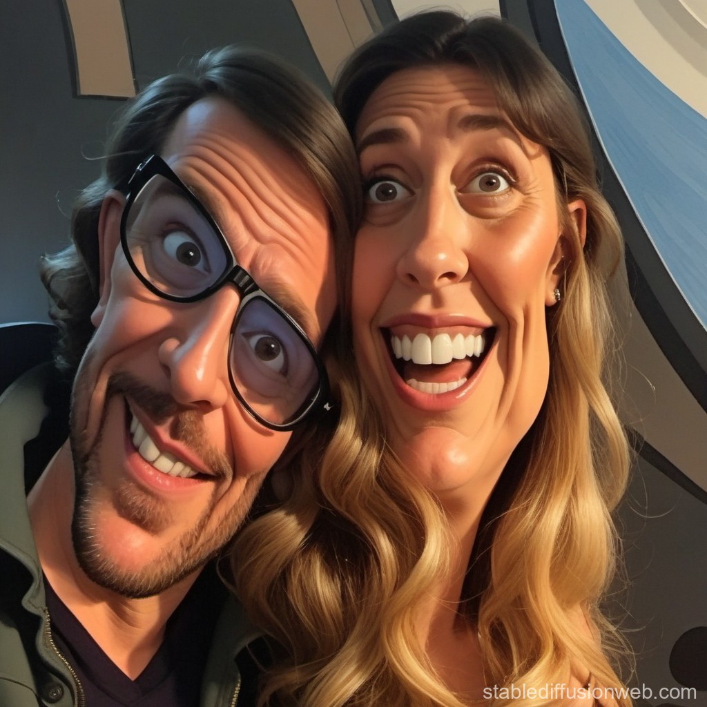 Caricature Style Portrait of a Happy Couple