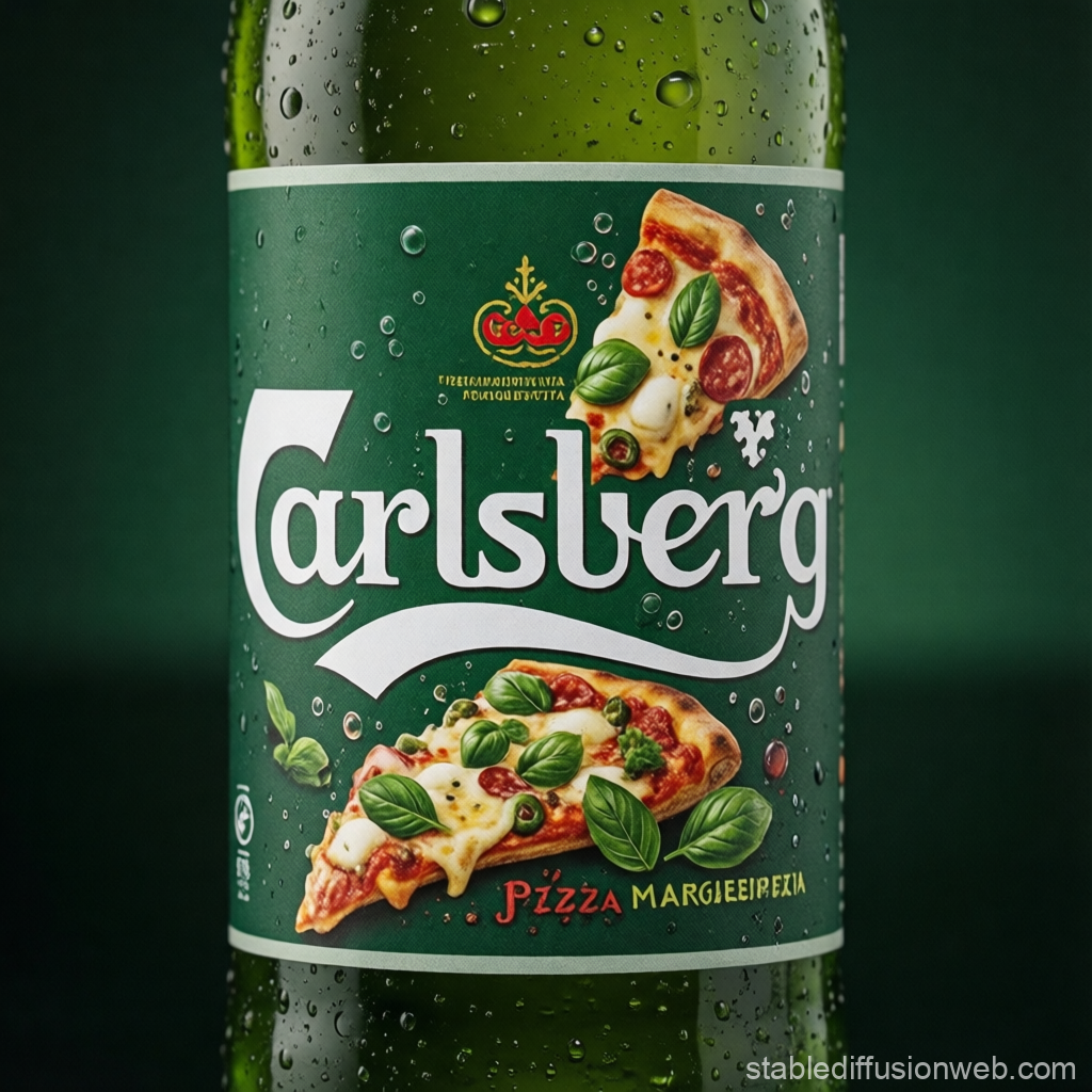 Carlsberg Beer Bottle with Pizza Margherita Label