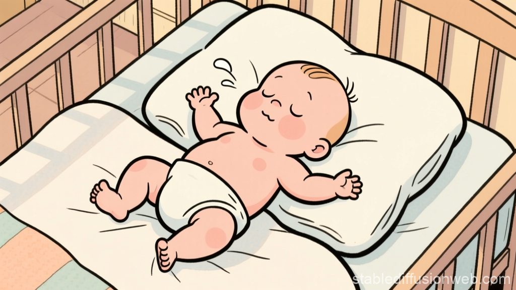 Cartoon Baby Sleeping Peacefully in Nursery Crib