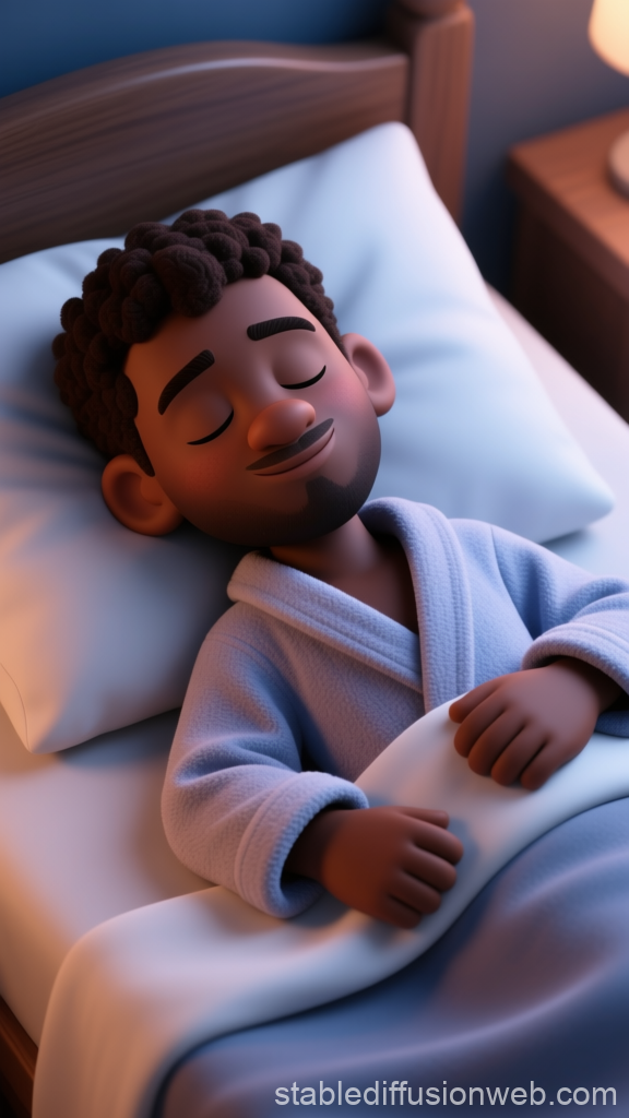 Cartoon Black Man Sleeping Peacefully in Bed