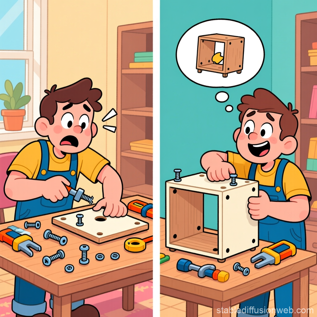 Cartoon Boy Fixing Furniture with Tools