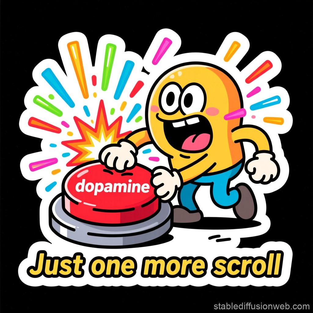 Cartoon Character Pressing Dopamine Button