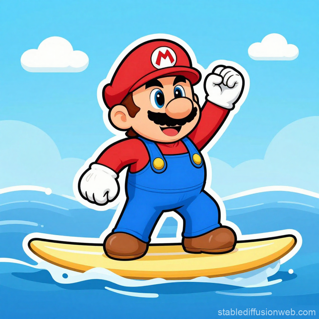 Cartoon Character Surfing on a Wave