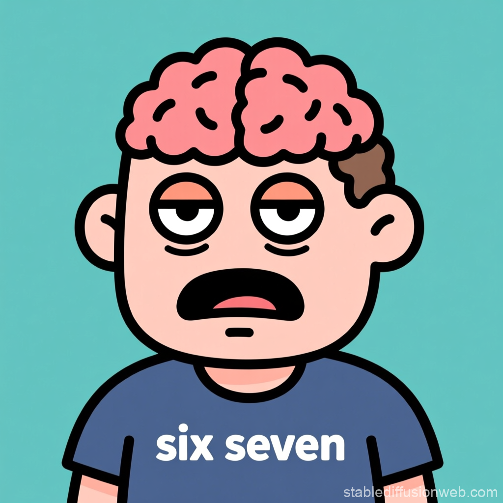 Cartoon Character with Exposed Brain and Tired Expression