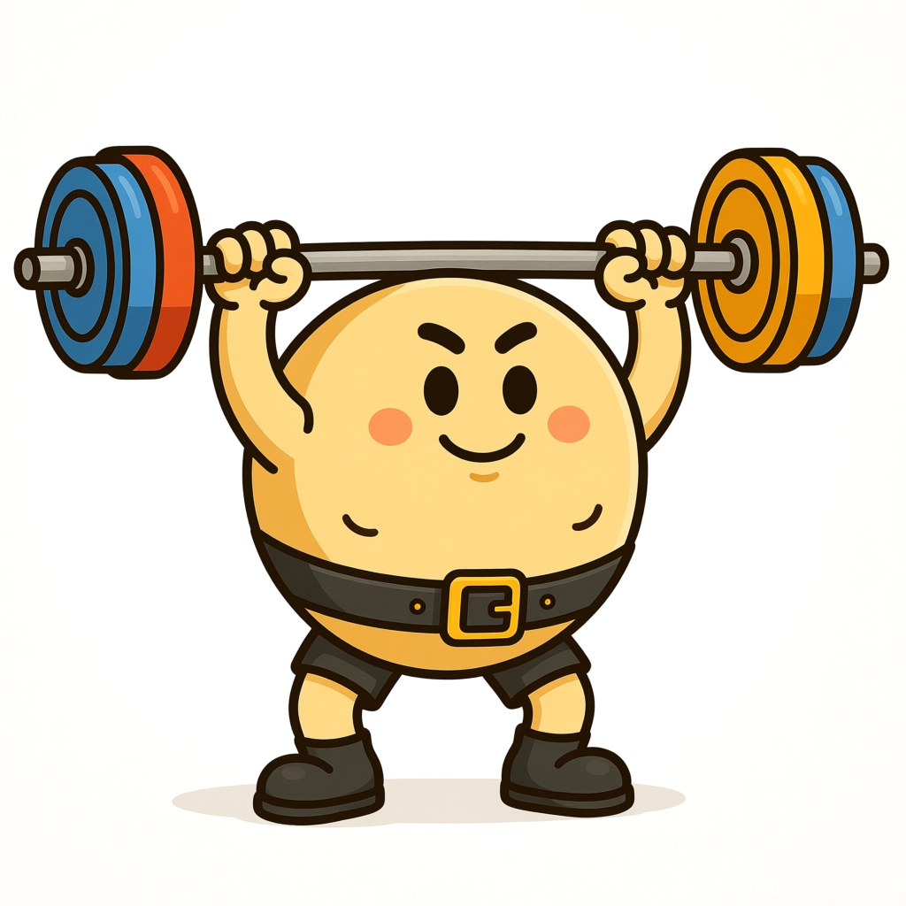 Cartoon Circle Character Deadlifting Heavy Barbell
