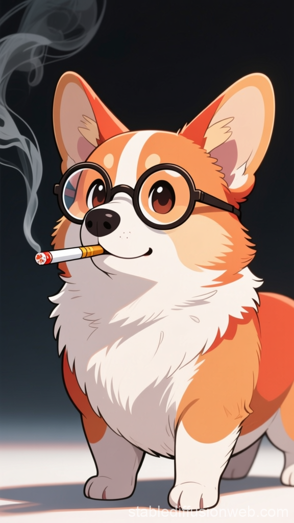 Cartoon Corgi Wearing Glasses Smoking a Cigarette