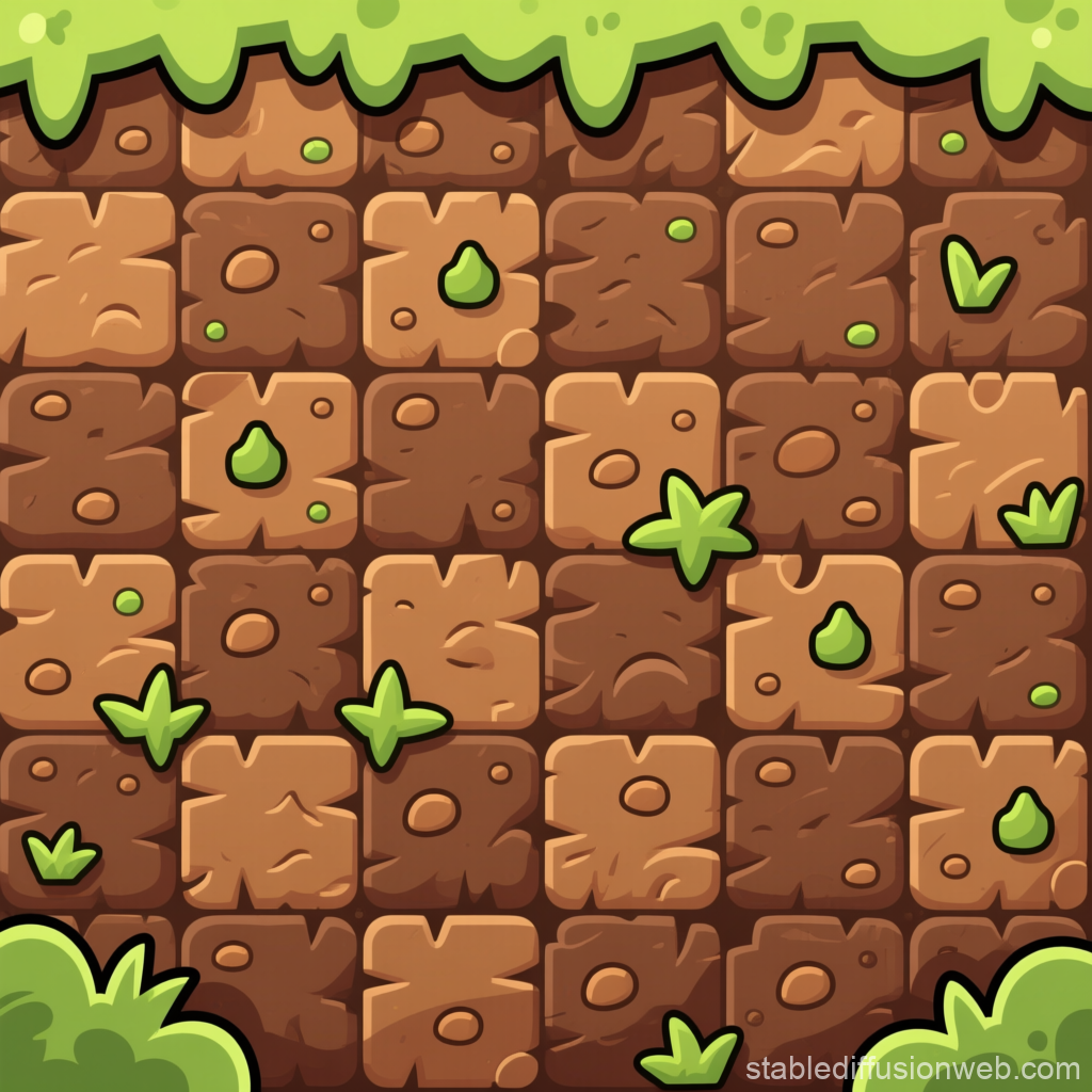 Cartoon Dirt Wall Texture with Green Foliage