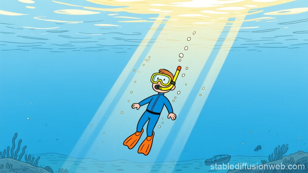 Cartoon Diver Exploring Underwater