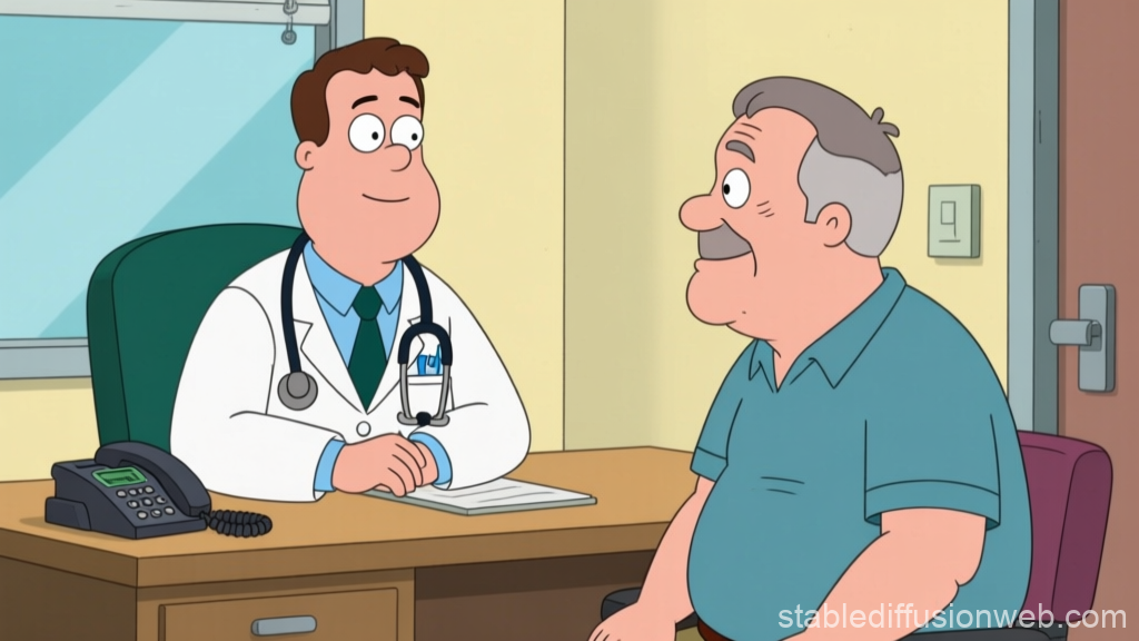 Cartoon Doctor Consulting with Patient in Office