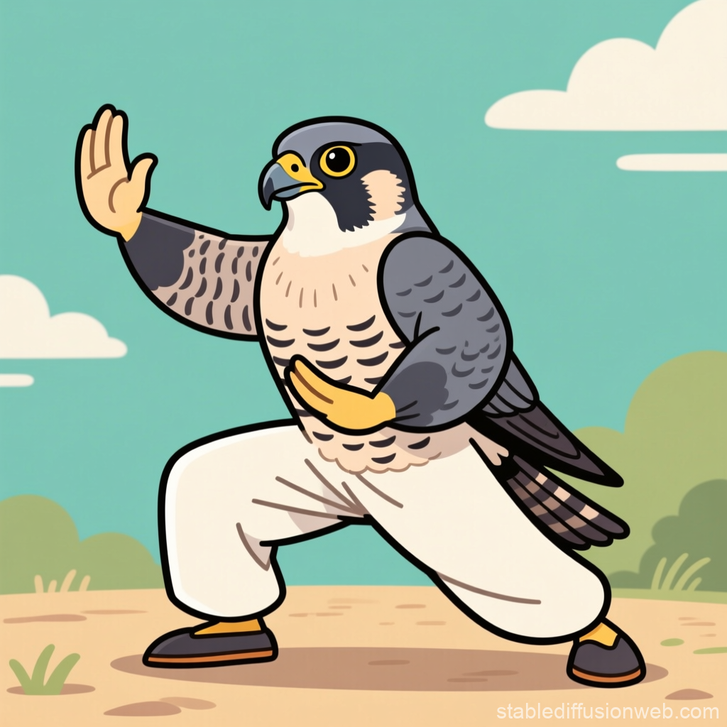 Cartoon Falcon Practicing Tai Chi