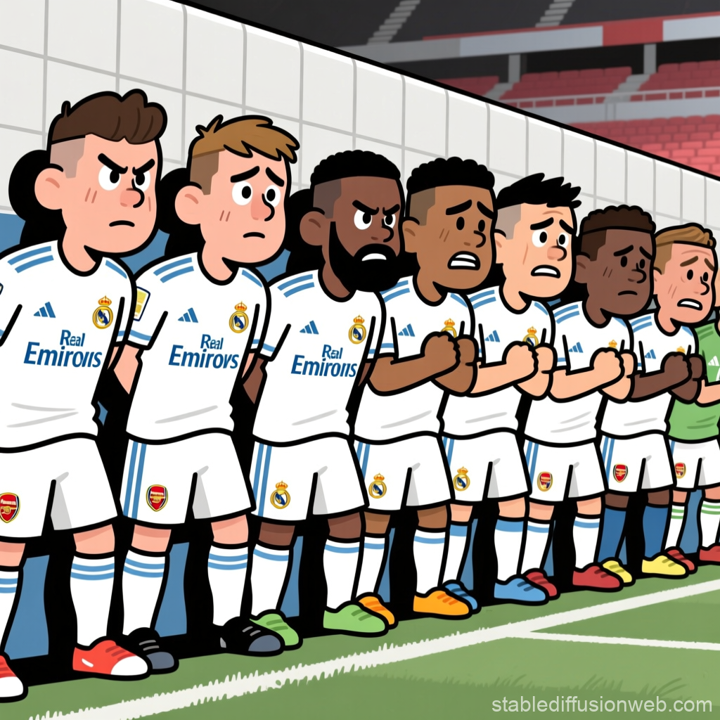 Cartoon Footballers Forming Defensive Wall