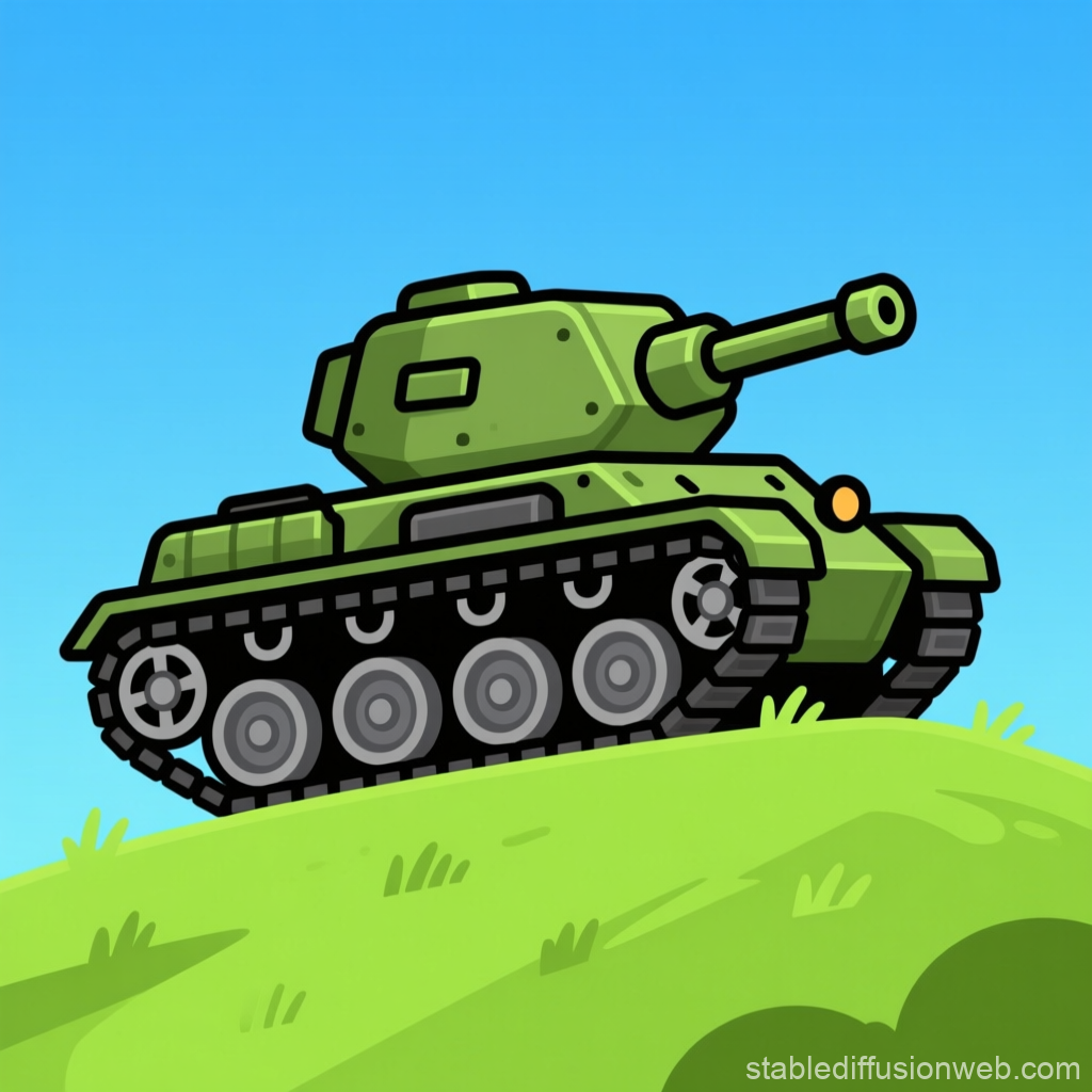 Cartoon Green Tank on a Hill