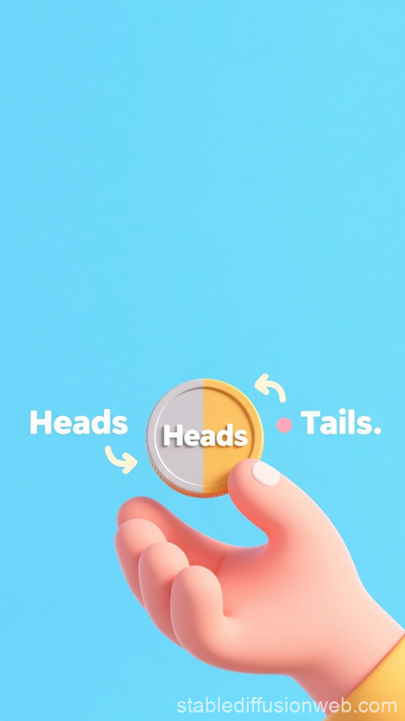 Cartoon Hand Flipping a Coin Showing Heads and Tails