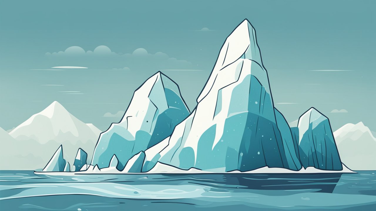Cartoon Illustration of a Large Iceberg in Calm Waters