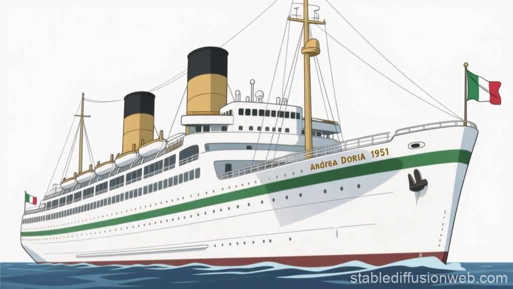 Cartoon Illustration of Andrea Doria Liner 1951