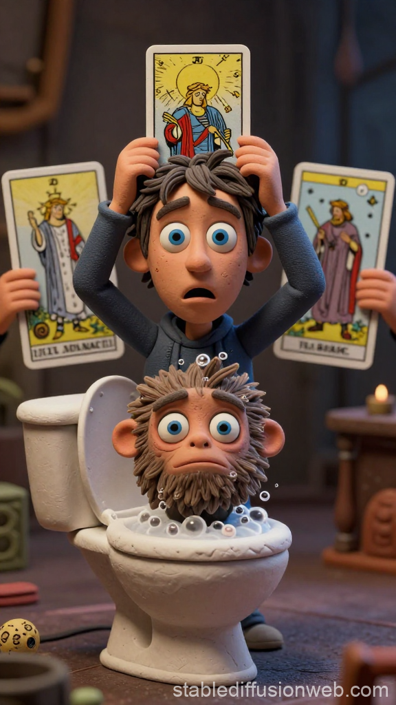 Cartoon Man Holding Tarot Cards with Surprised Expression