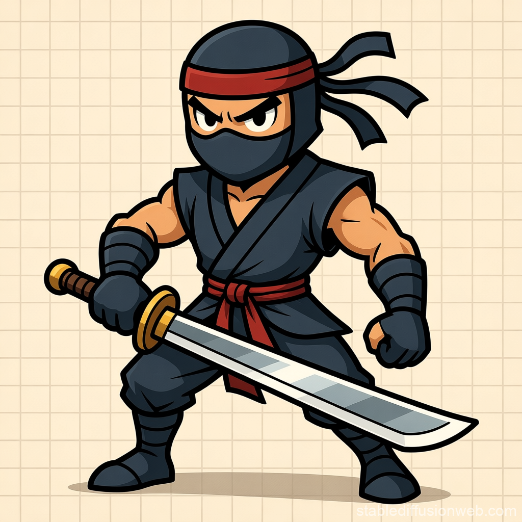 Cartoon Ninja Warrior with Sword