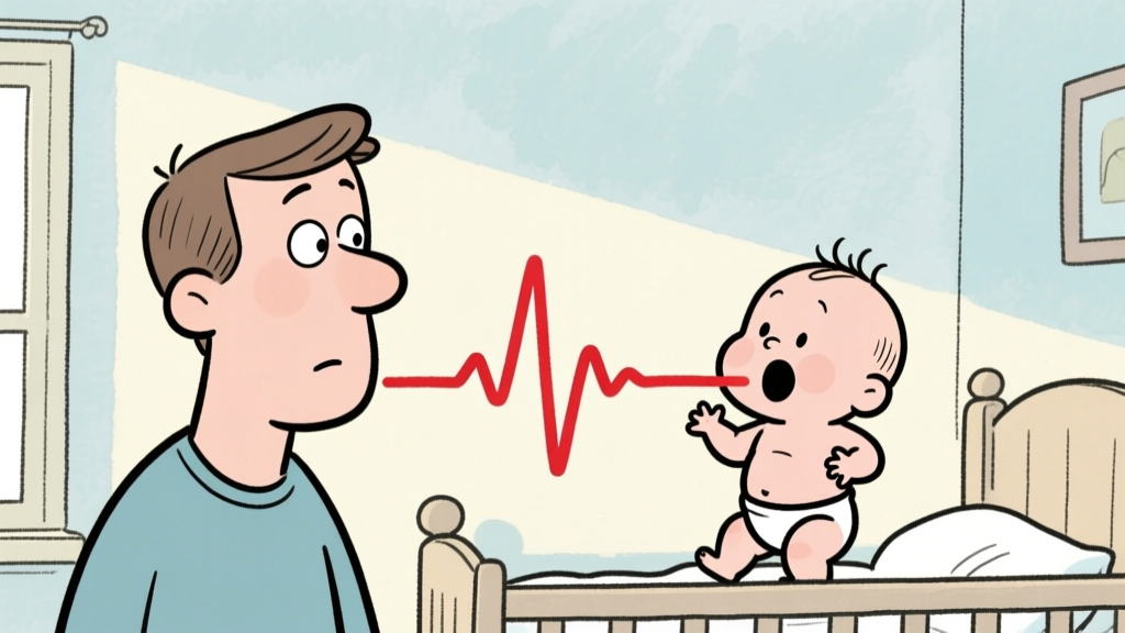 Cartoon of Heartbeats Connecting Father and Baby