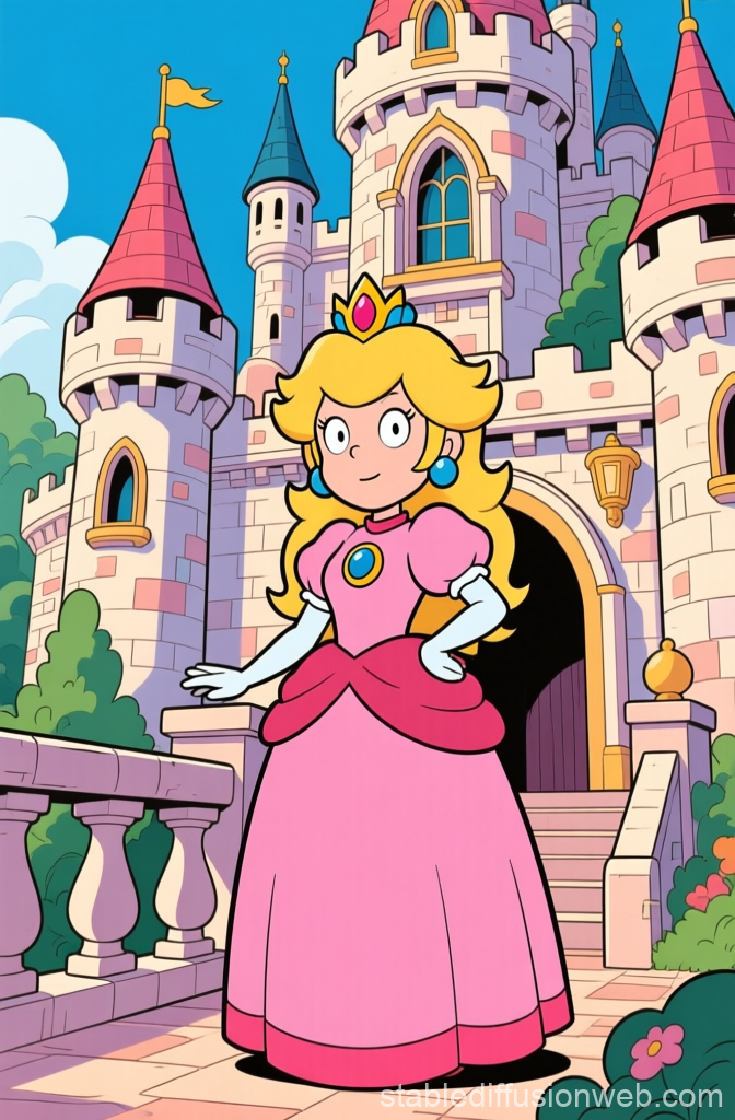 Cartoon Princess in Front of Castle