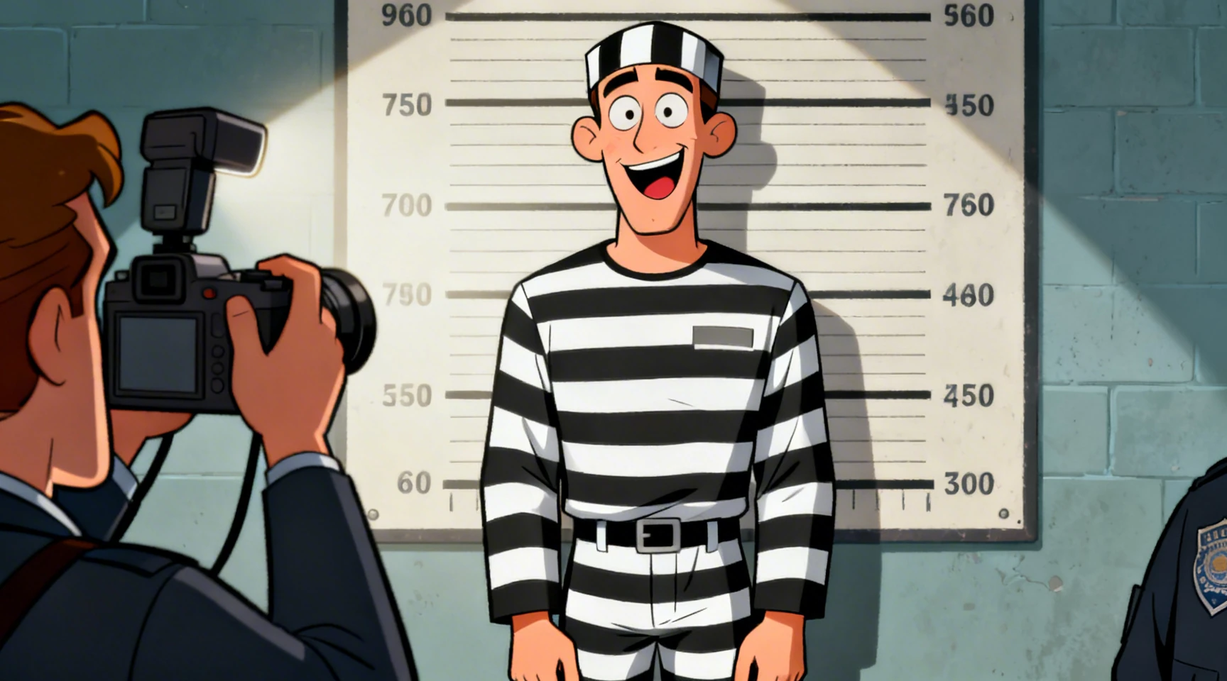 Cartoon Prisoner Mugshot with Photographer