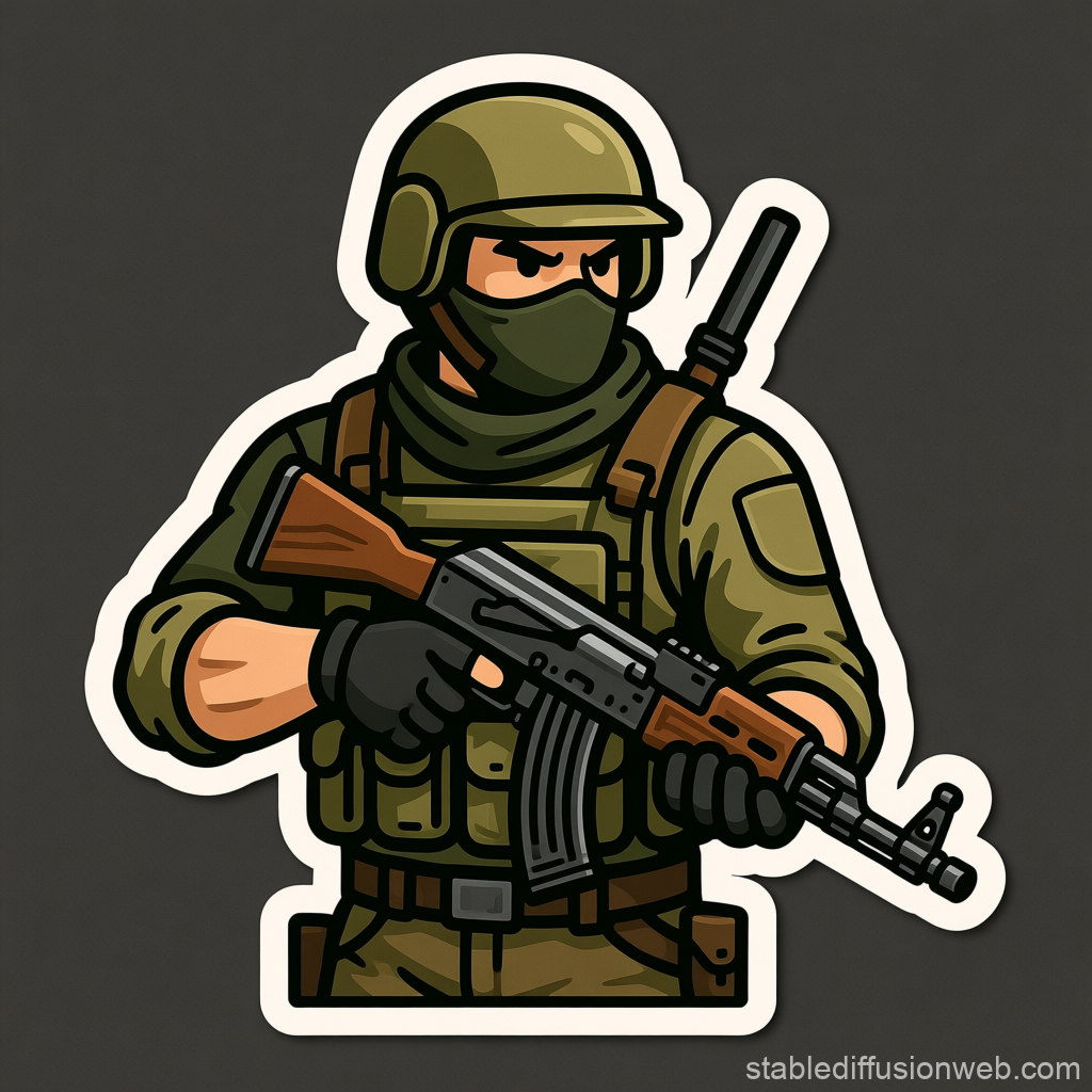 Cartoon Soldier Holding Rifle in Tactical Gear