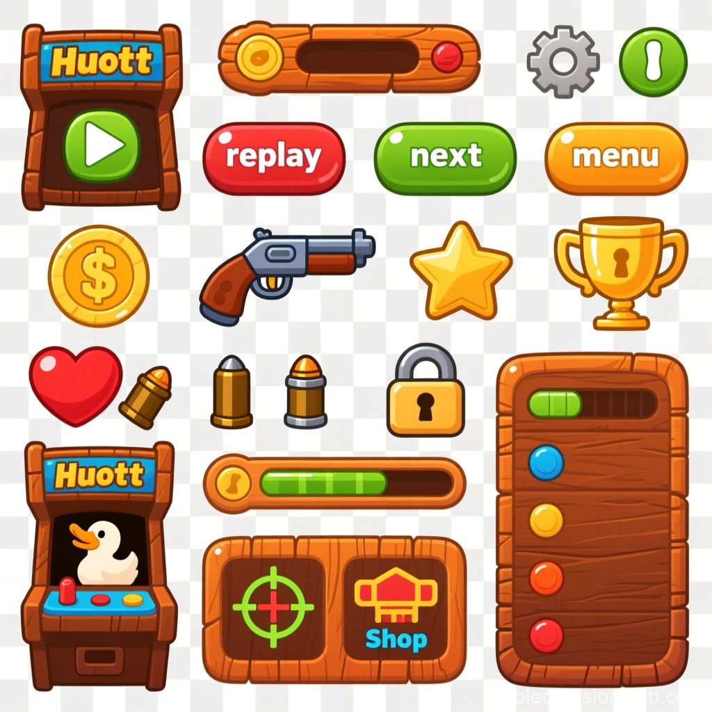 Cartoon Style Duck Hunt Arcade Game UI Elements