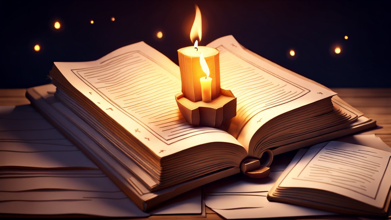 Cartoon Stylized Open Book with Candlelight