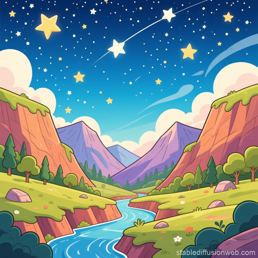 Cartoon Valley Under a Starry Sky