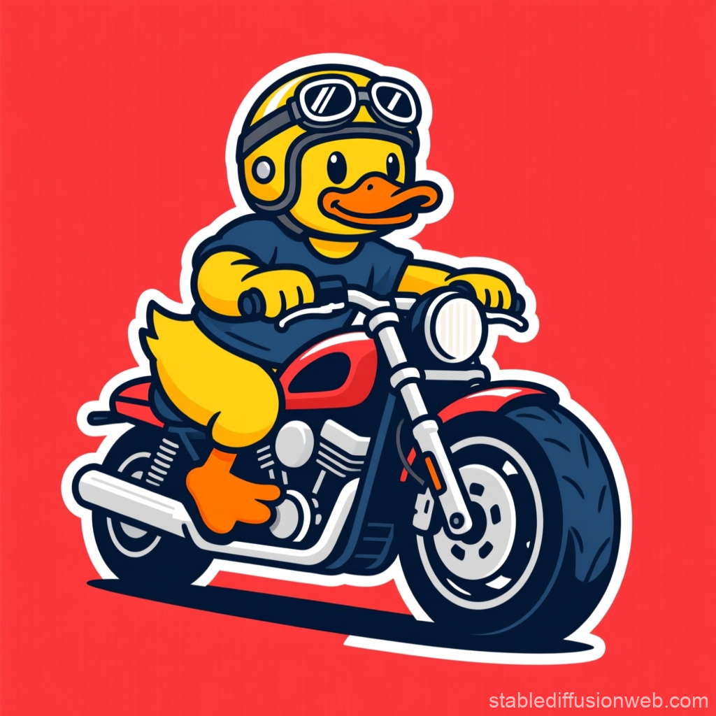 Cartoon Yellow Duck Riding a Motorcycle Mascot