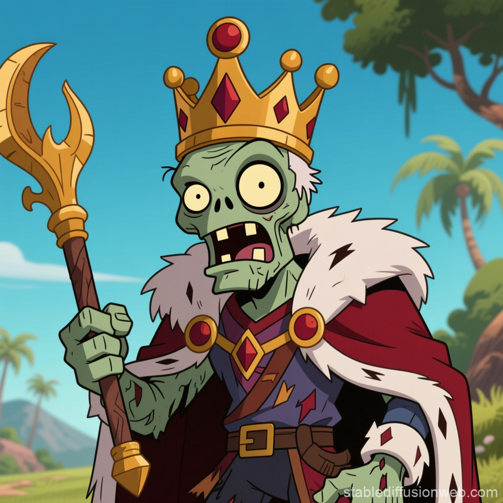 Cartoon Zombie King with Crown and Scepter